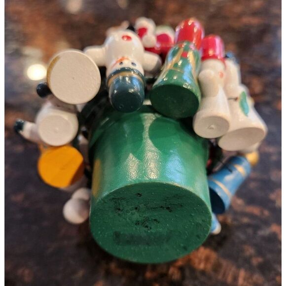 Vintage Wooden Toy Christmas Tree Mini Santa Snowman Drum Bell People Ornaments - Picture 5 of 10